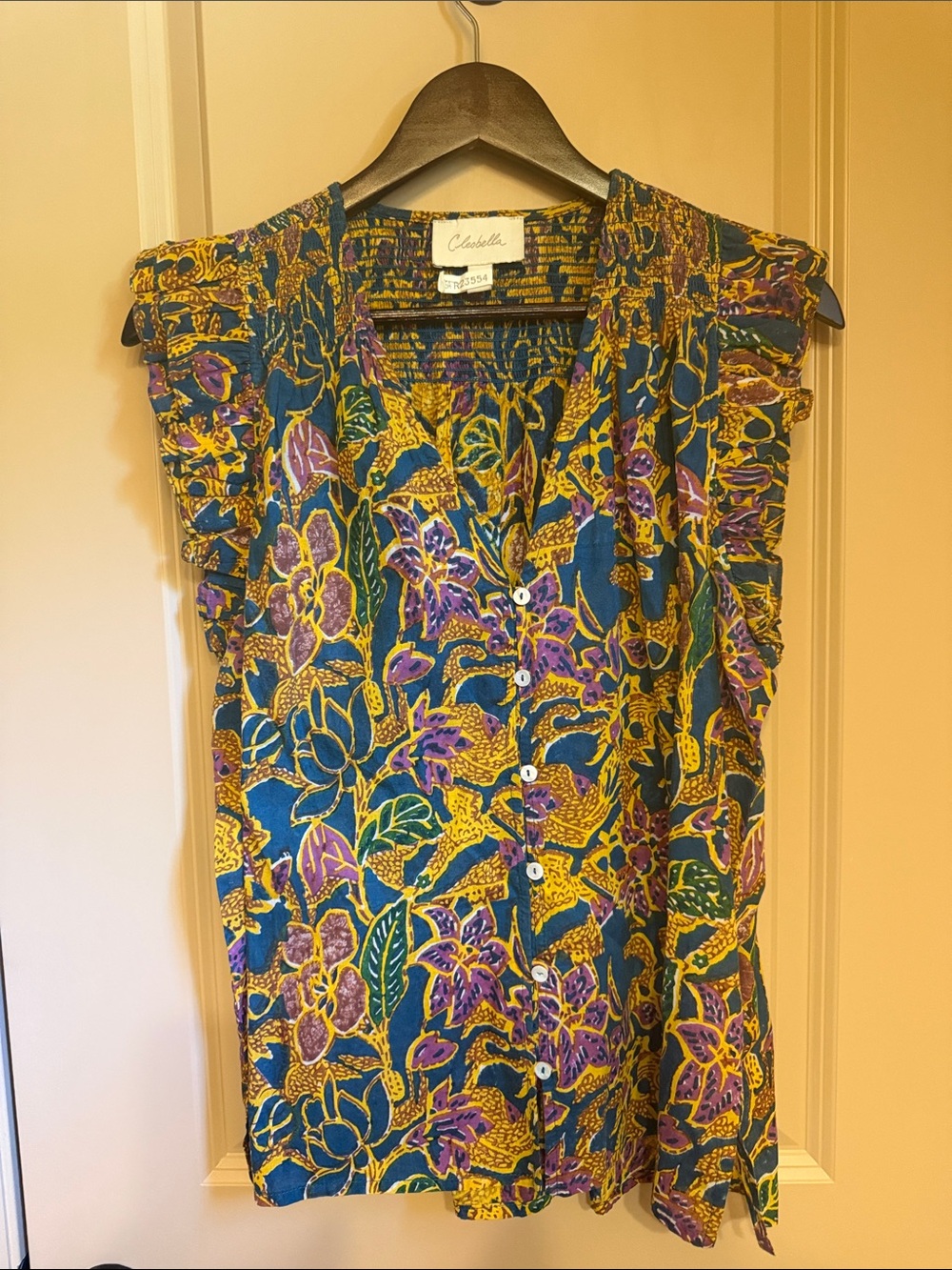 Cleobella Blue Floral Button-Front Sleeveless Top